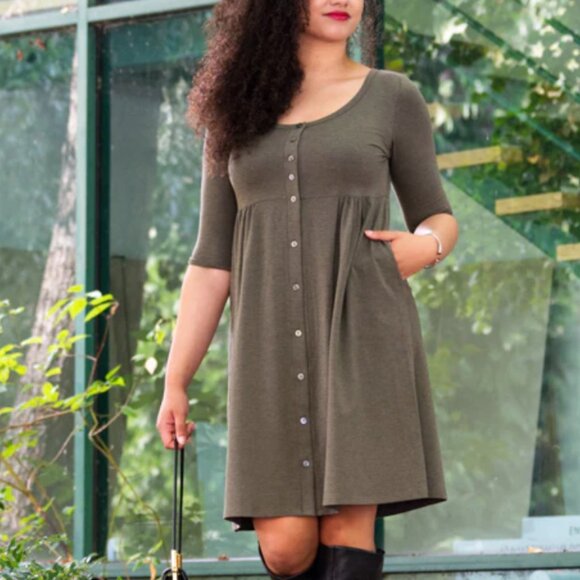 Blue Sky Dresses & Skirts - Blue Sky 3/4 Sleeve Dress, Khaki Color, Bamboo